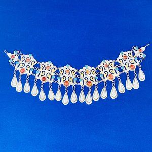 vintage style belt with blue and red-orange stones